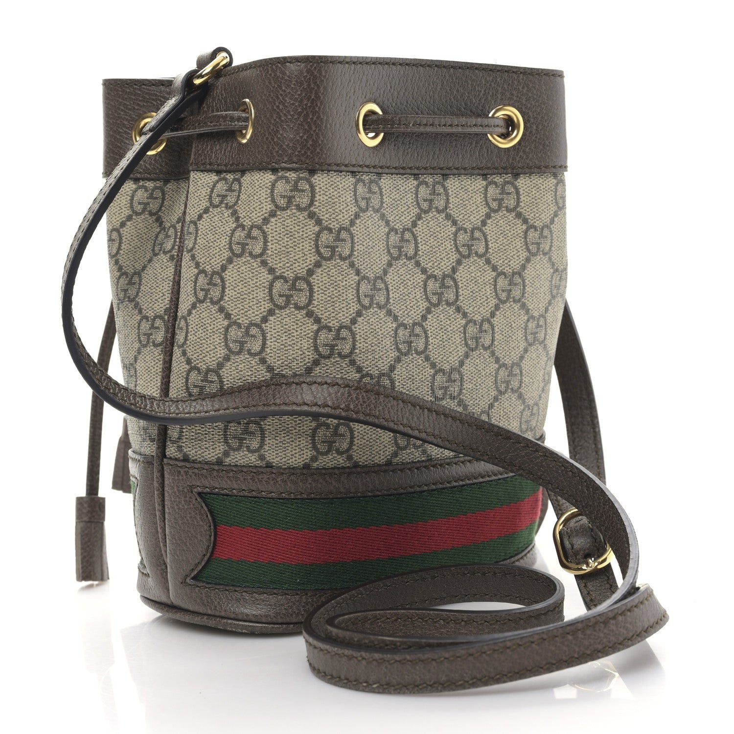 Gucci GG Supreme Monogram Web Mini Ophidia Bucket Bag Brown 3 of 9
