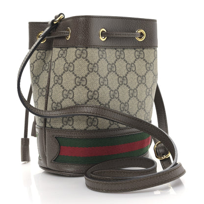 Gucci GG Supreme Monogram Web Mini Ophidia Bucket Bag Brown 3 of 9