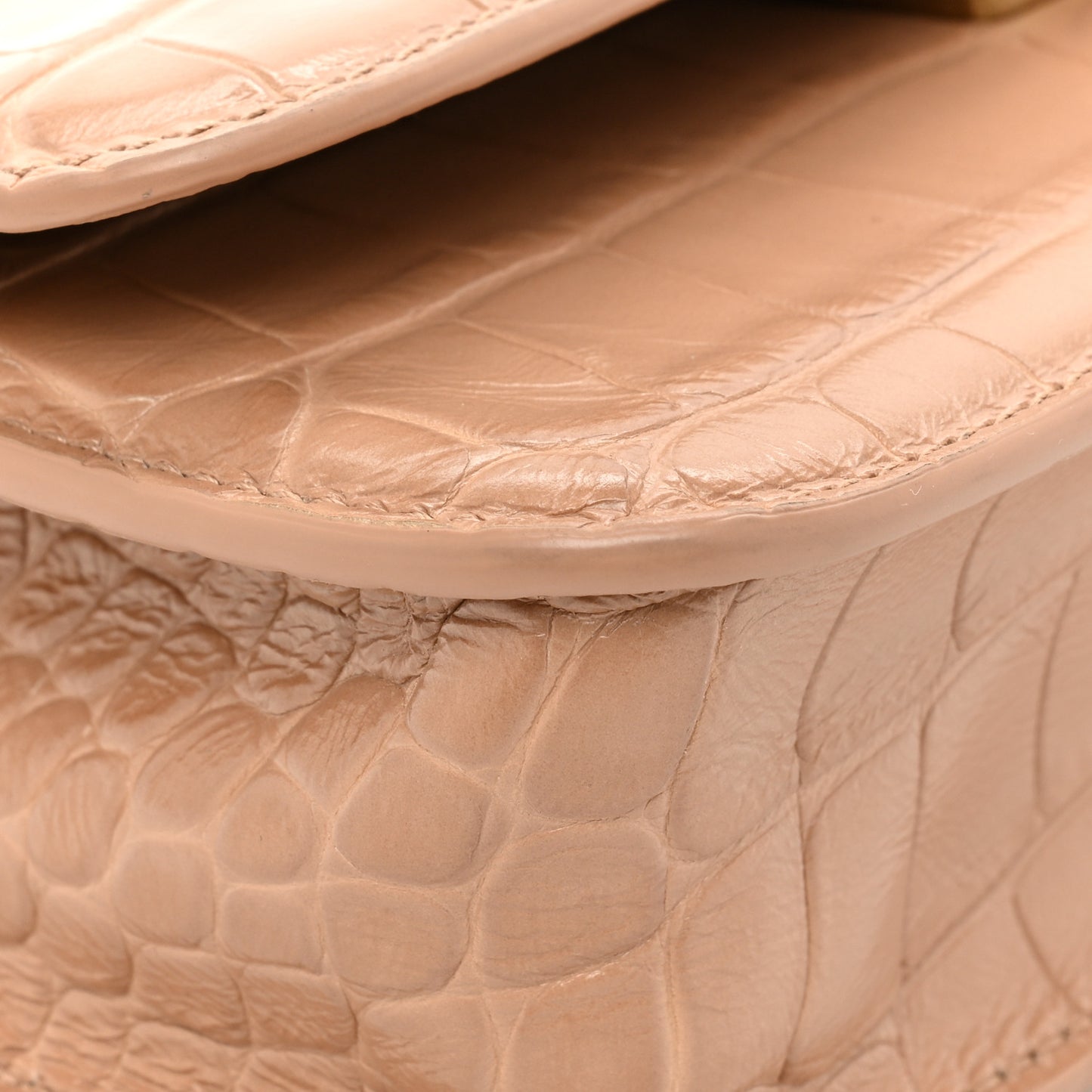 Extra Supple Calfskin Crocodile Embossed Gossip Chain Bag XS Nude Beige