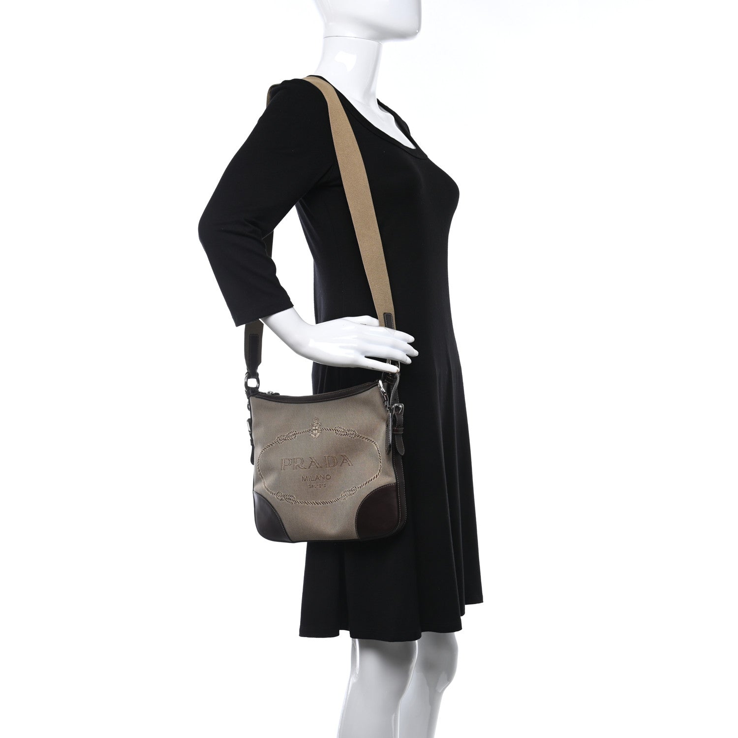 Prada Jacquard Logo Small Flat Messenger Bag Corda Bruciato 3 of 8