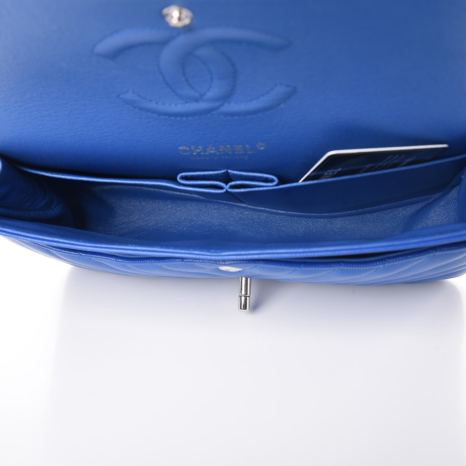 Chanel Caviar Chevron Quilted Medium Double Flap Bright Blue 6 of 9