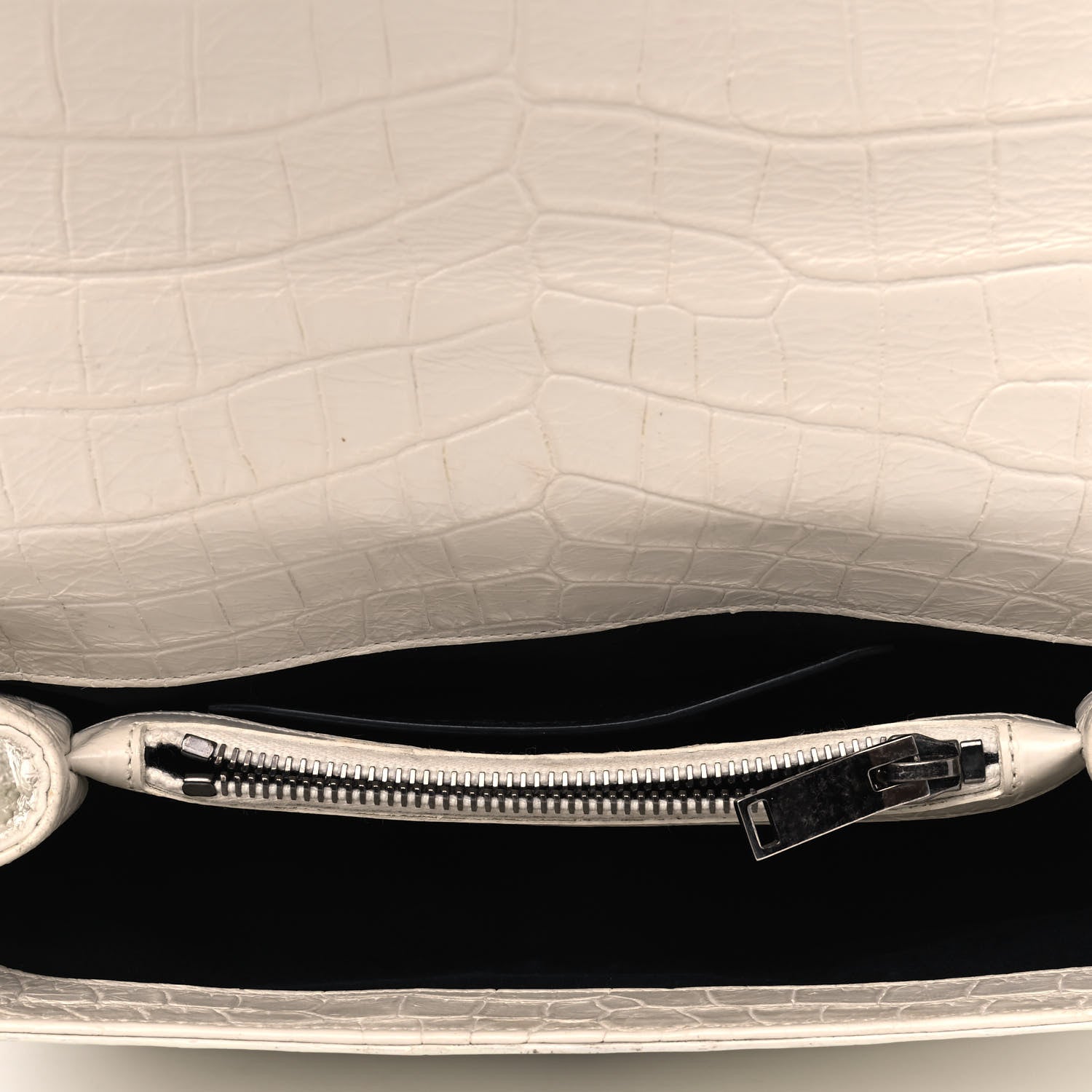 Saint Laurent Calfskin Crocodile Embossed Medium College Monogram Satchel Dove White 4 of 4
