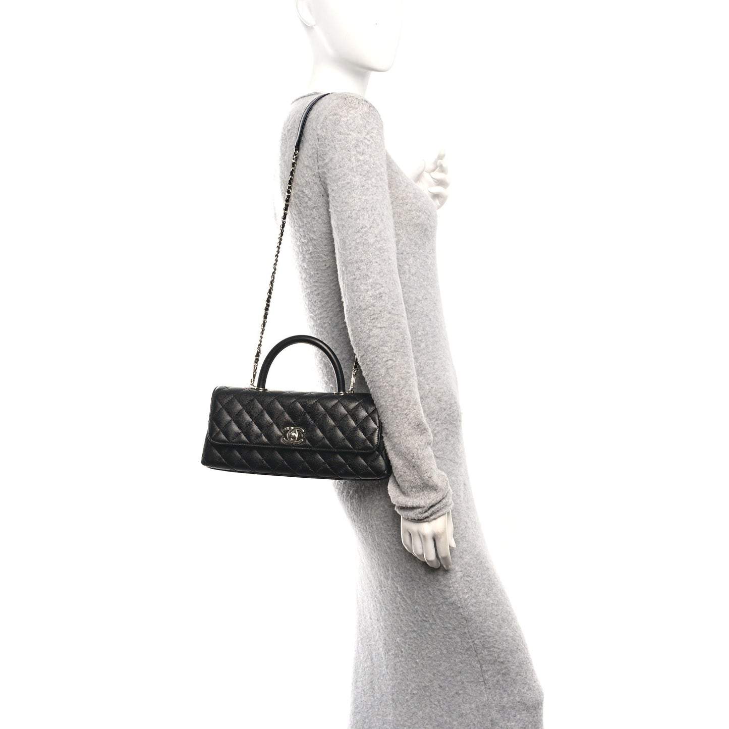 Caviar Quilted Maxi East West Coco Handle Flap Black