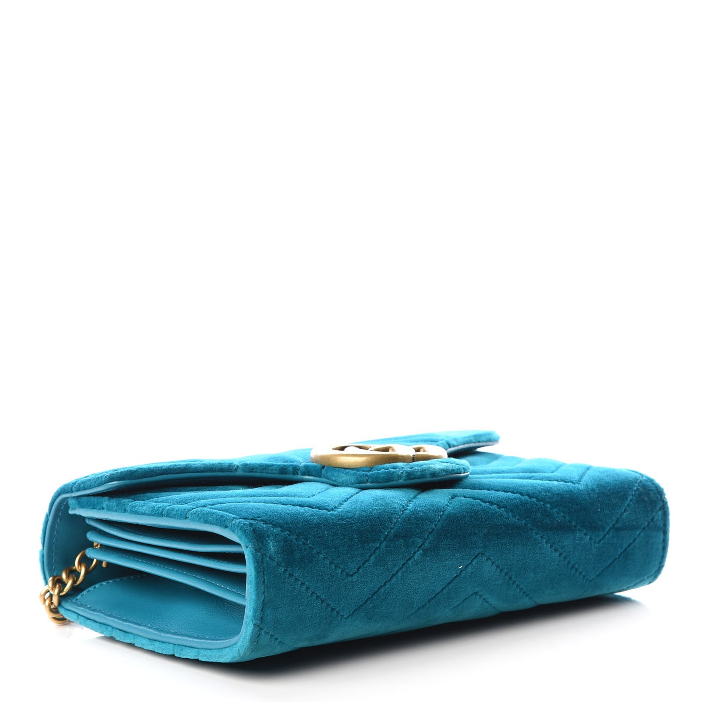Velvet Matelasse GG Marmont Chain Wallet Pavone Cyan