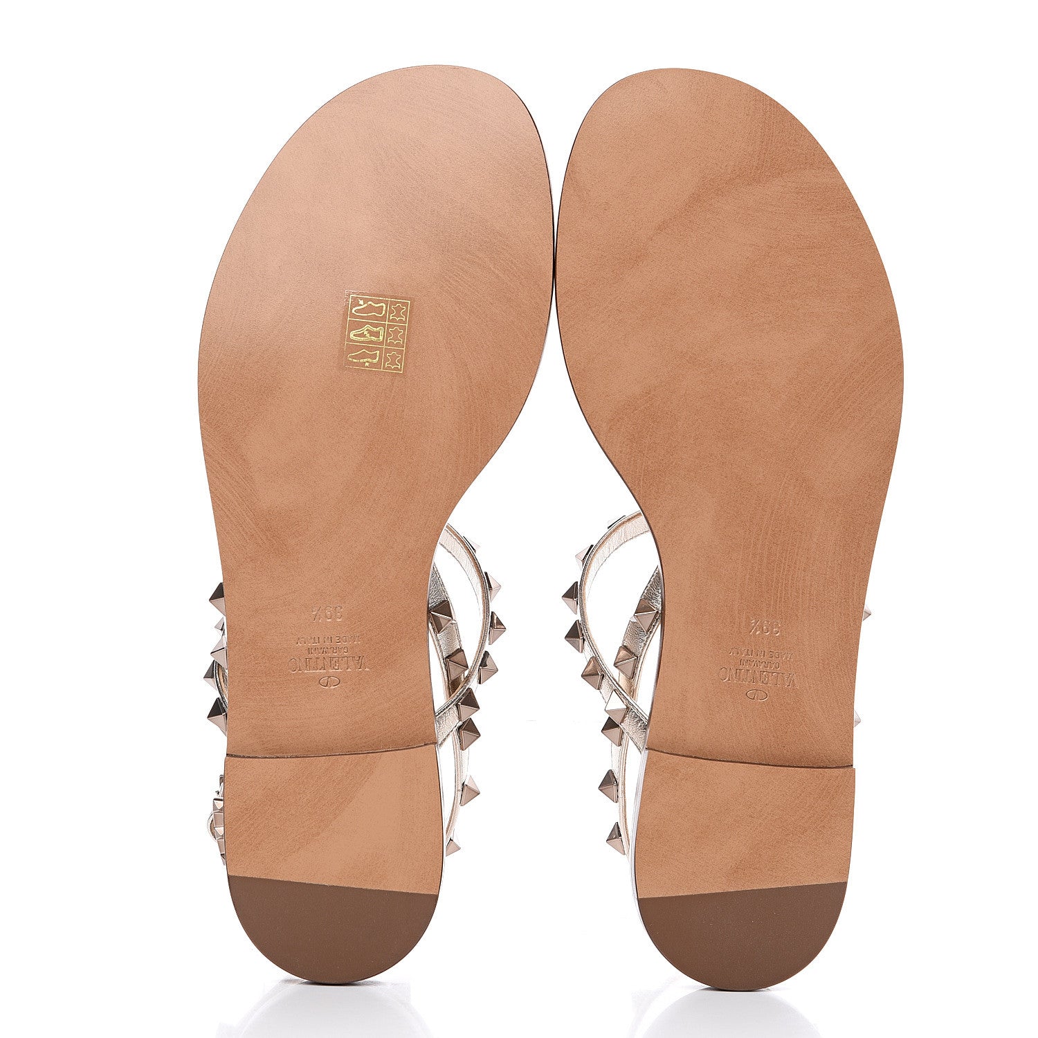Valentino Garavani Metallic Nappa Rockstud Slingback Flat Thong Sandals 39.5 Skin 5 of 9