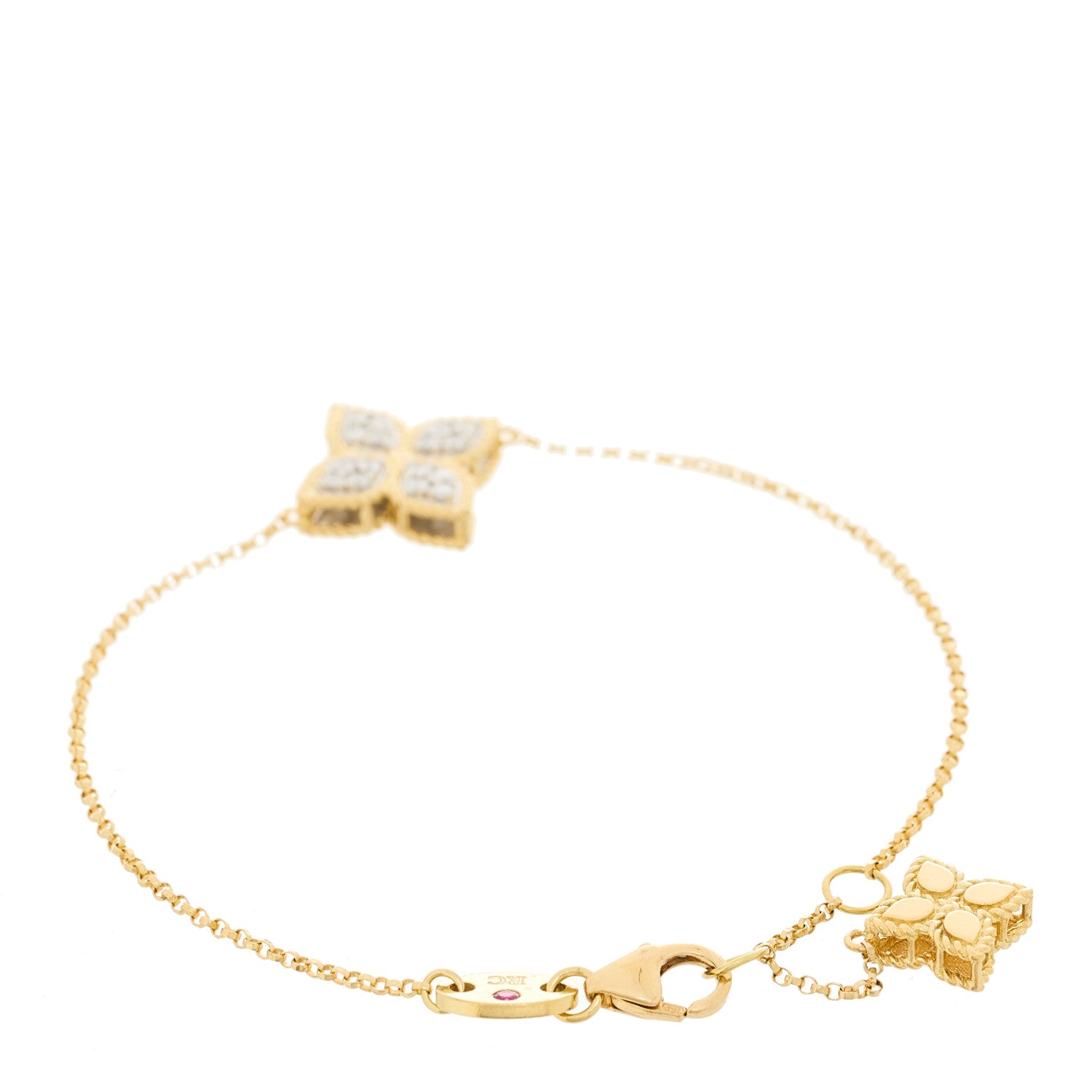 Roberto Coin 18K Yellow Gold Diamond Princess Flower Charm Bracelet 2 of 4