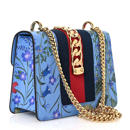 Gucci Shangai Calfskin Web New Flora Mini Sylvie Chain Shoulder Bag Azure 3 of 10