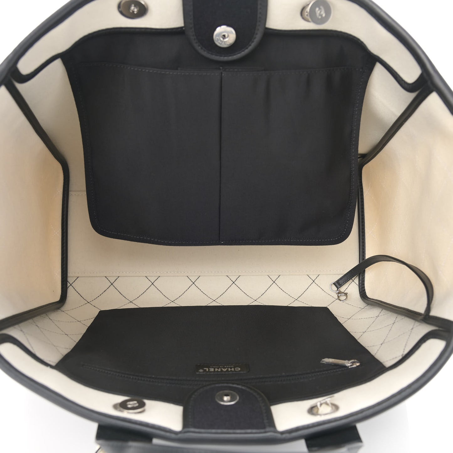 Wool Felt Calfskin Large Deauville Tote Black White