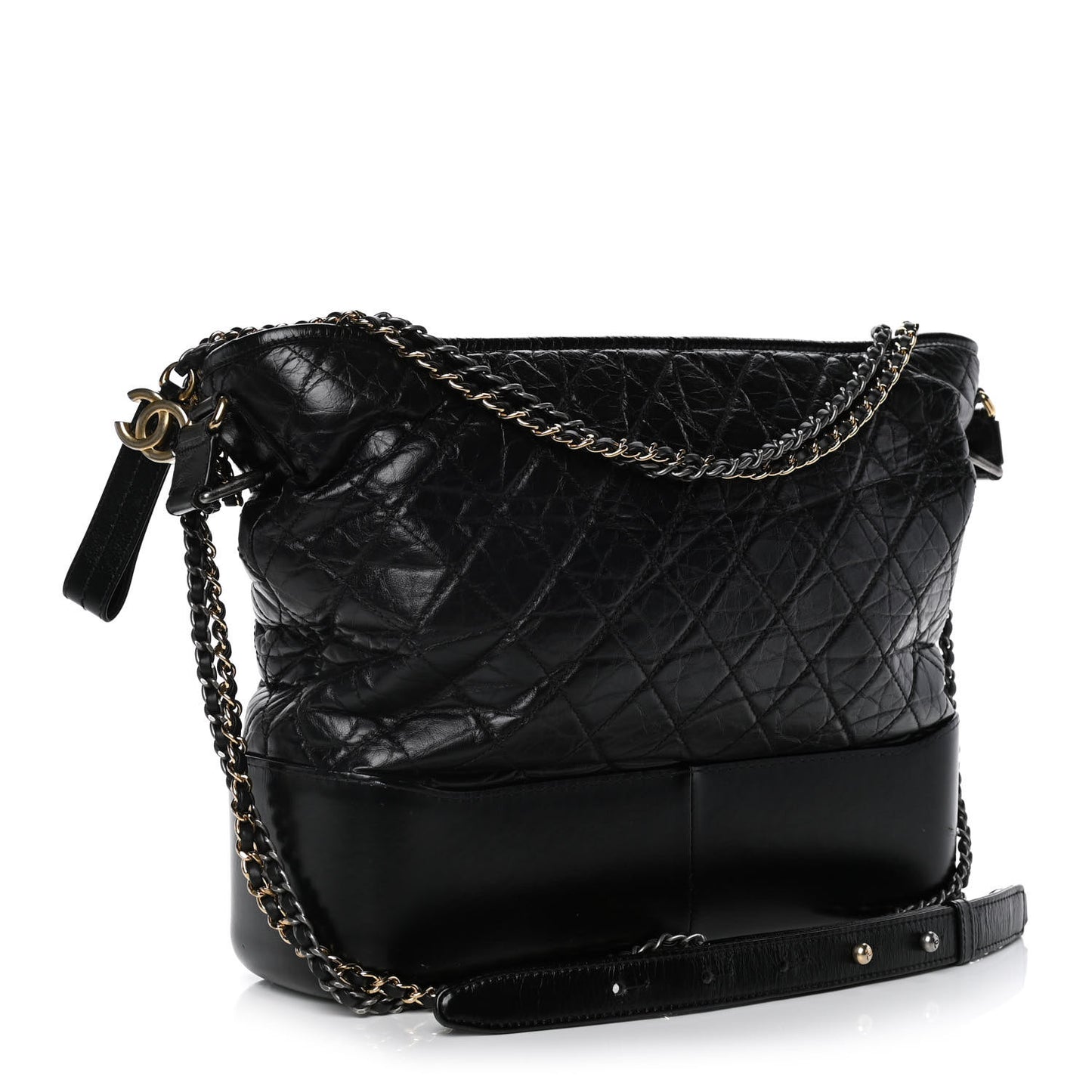 Aged Calfskin Quilted Large Gabrielle Hobo Black