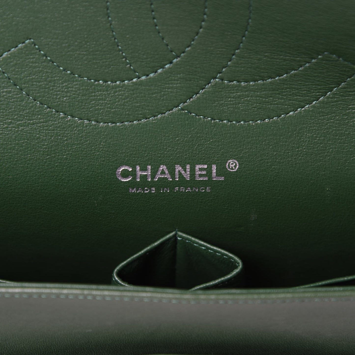 Patent Calfskin Quilted Jumbo Double Flap Green