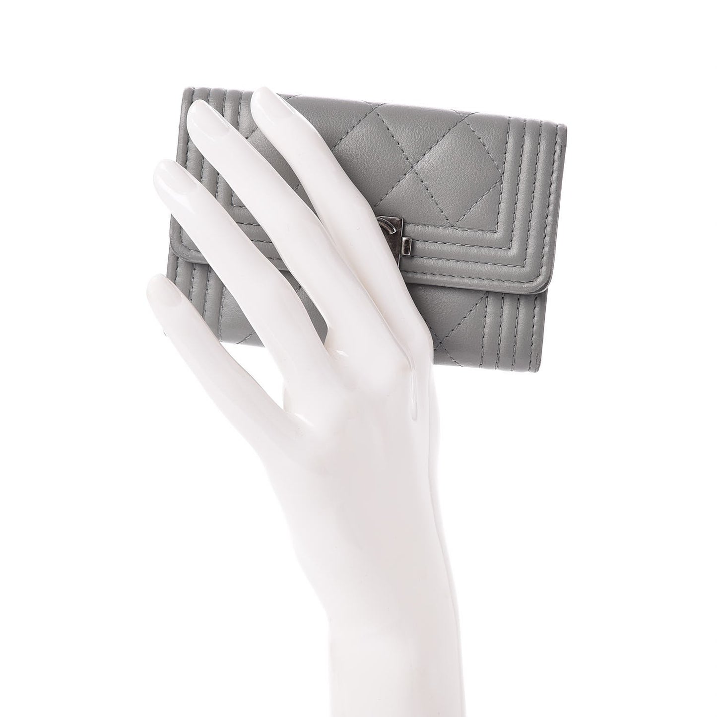 Lambskin Quilted Boy Card Holder Wallet Grey
