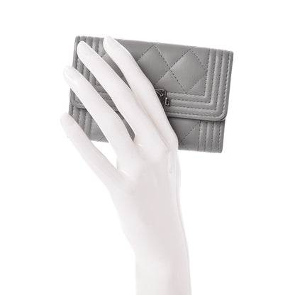 Chanel Lambskin Quilted Boy Card Holder Wallet Grey 2 of 11