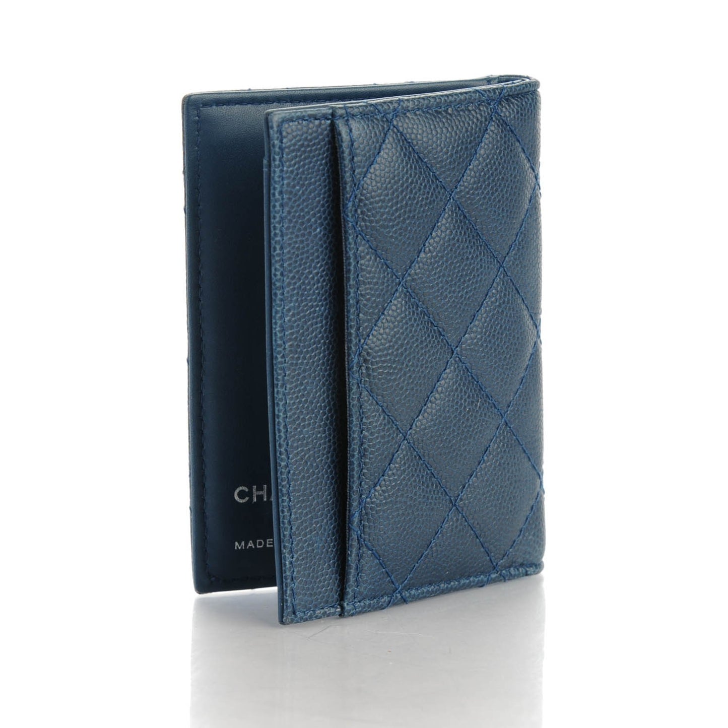 Caviar Quilted Card Holder Wallet Blue