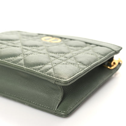 Christian Dior Calfskin Cannage Caro Zipped Pouch With Chain Cedar Green 10 of 10