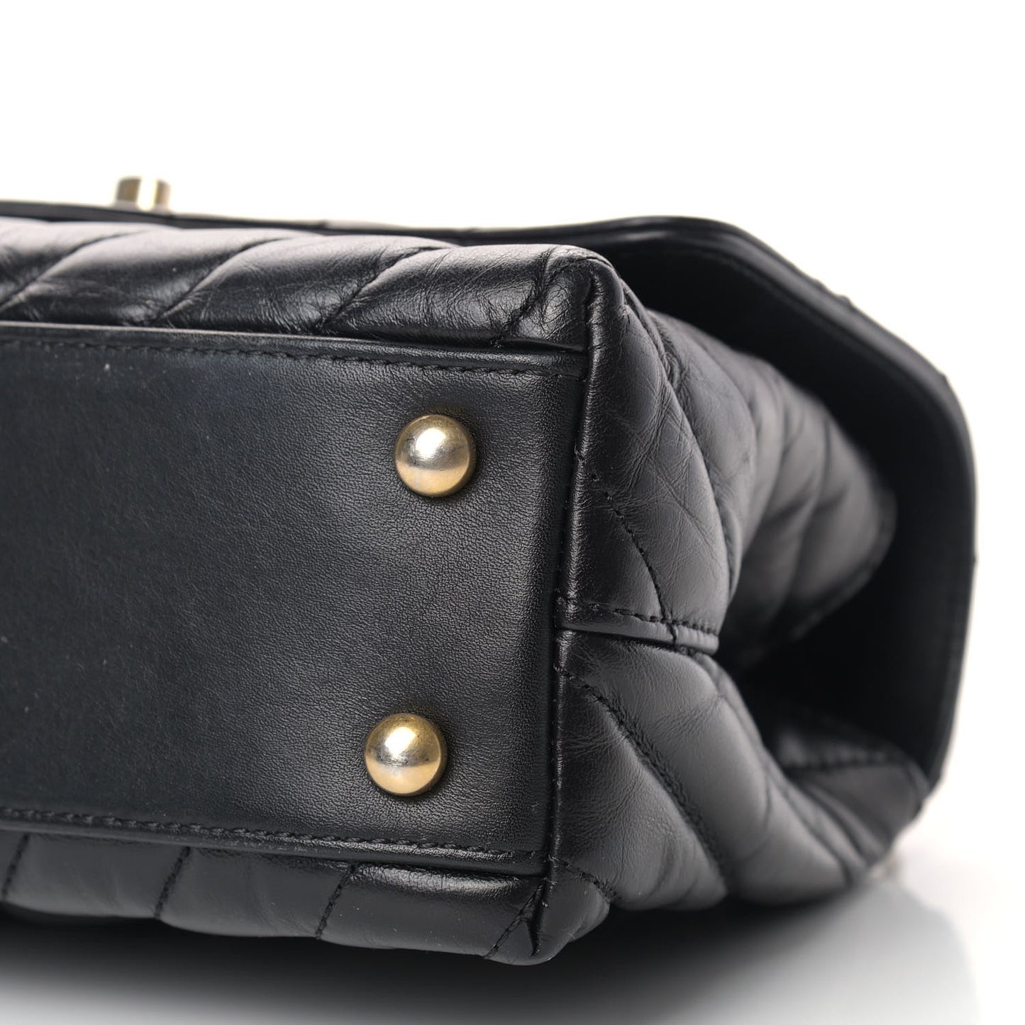 Aged Calfskin Chevron Quilted Mini Coco Handle Flap Black