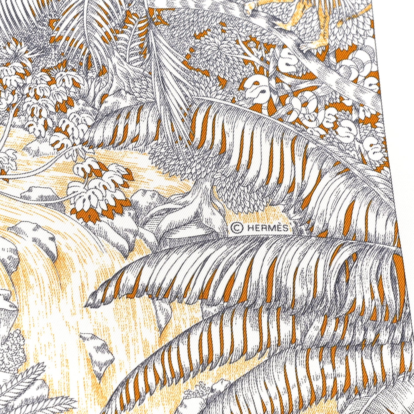Silk Faubourg Tropical Scarf 90 Sepia White Caramel