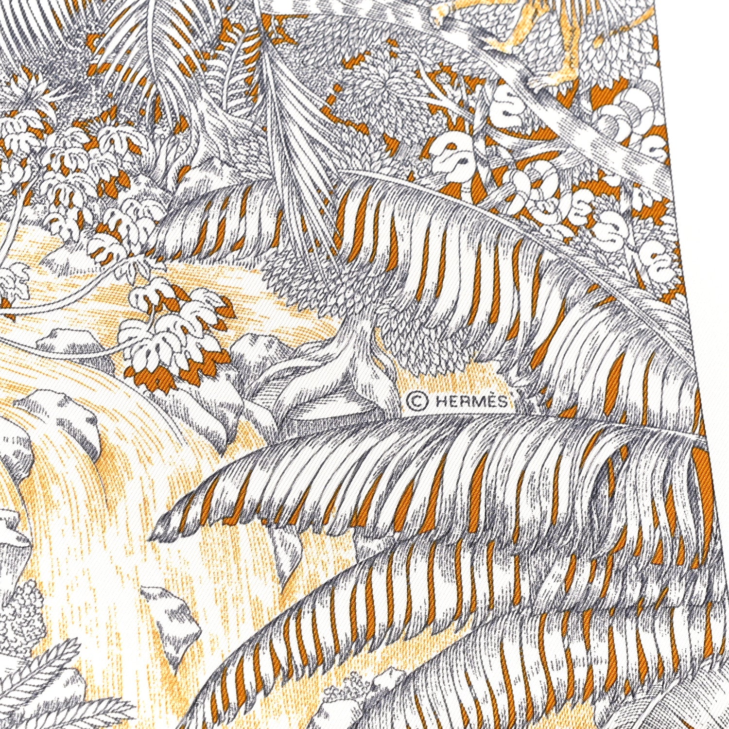 Hermes Silk Faubourg Tropical Scarf 90 Sepia White Caramel 4 of 14
