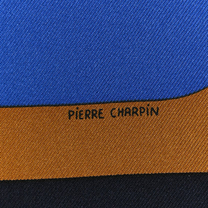 Hermes Silk La Serpentine De Pierre Pocket Square Tabac Marine Bleu 4 of 5