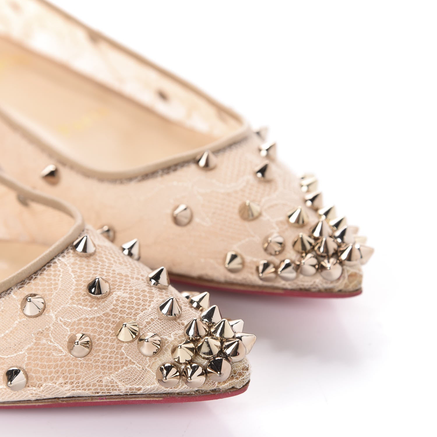 Christian Louboutin Rete Lace Chantilly 554 Spikes Flats 35.5 Nude 10 of 12