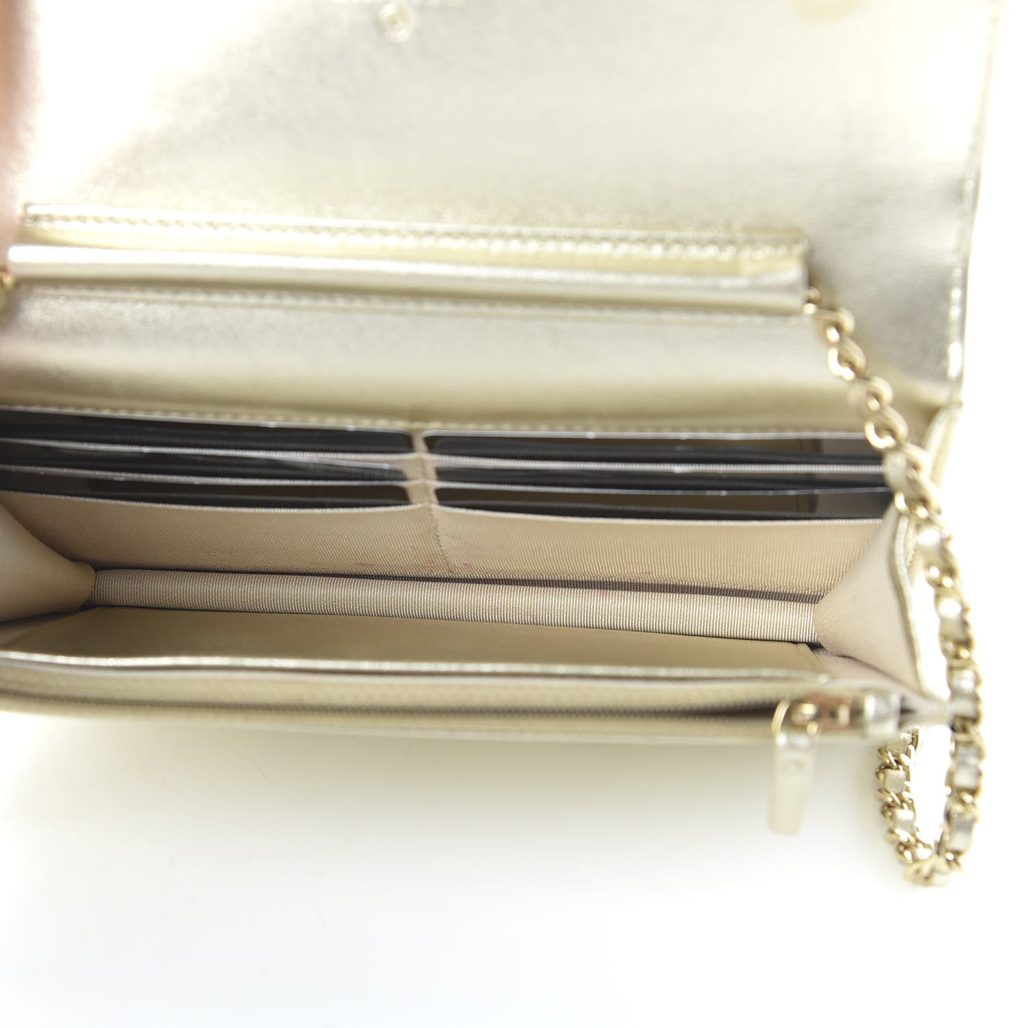 Chanel Metallic Lambskin Quilted Wallet On Chain WOC Gold 5 of 12