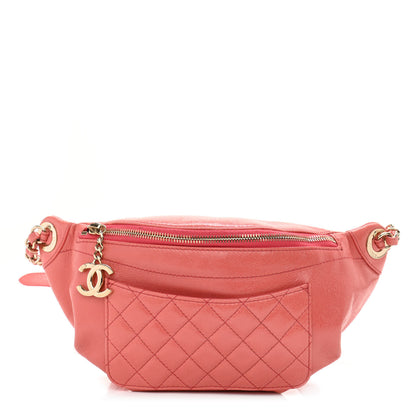 Chanel Crumpled Glazed Lambskin Quilted Waist Bag Fanny Pack Pink 1 of 21