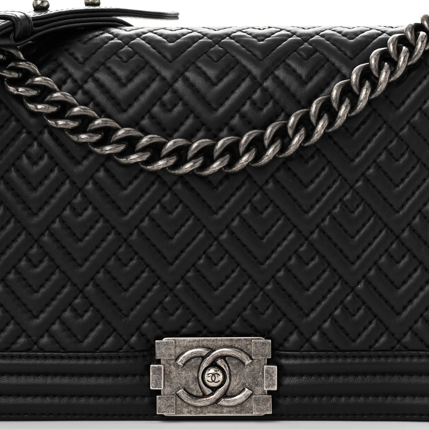 Chanel Lambskin Geometric Chevron Quilted New Medium Boy Flap Black 8 of 11