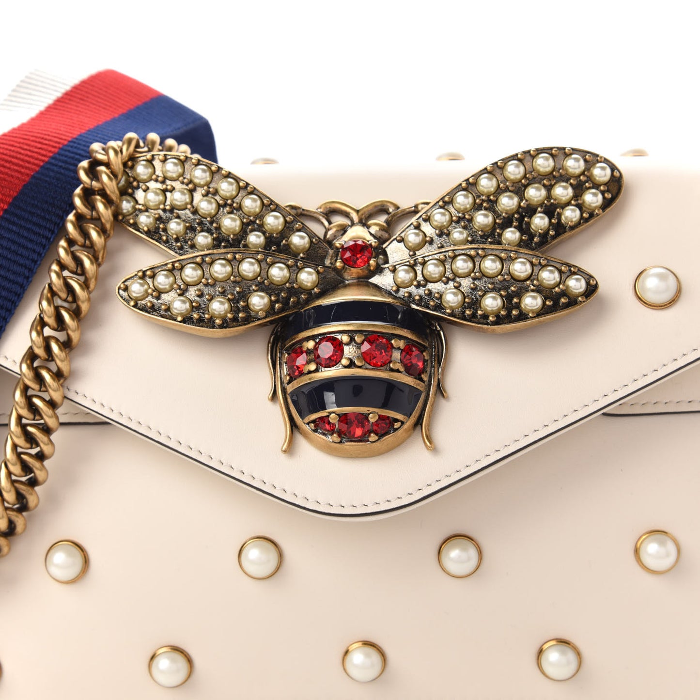 Nappa Pearl Studded Mini Queen Margaret Broadway Shoulder Bag Mystic White