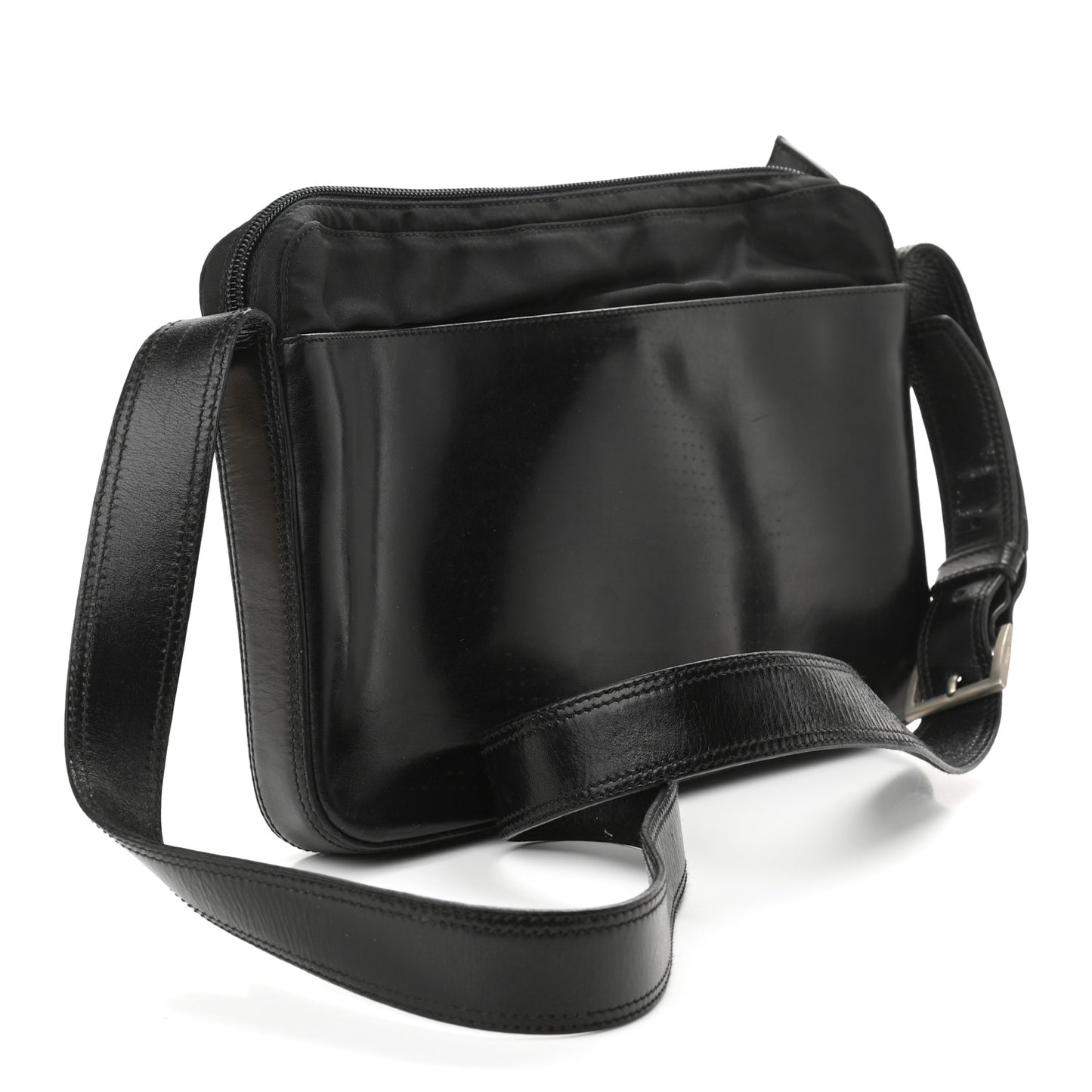 Calfskin Nylon Messenger Bag Black