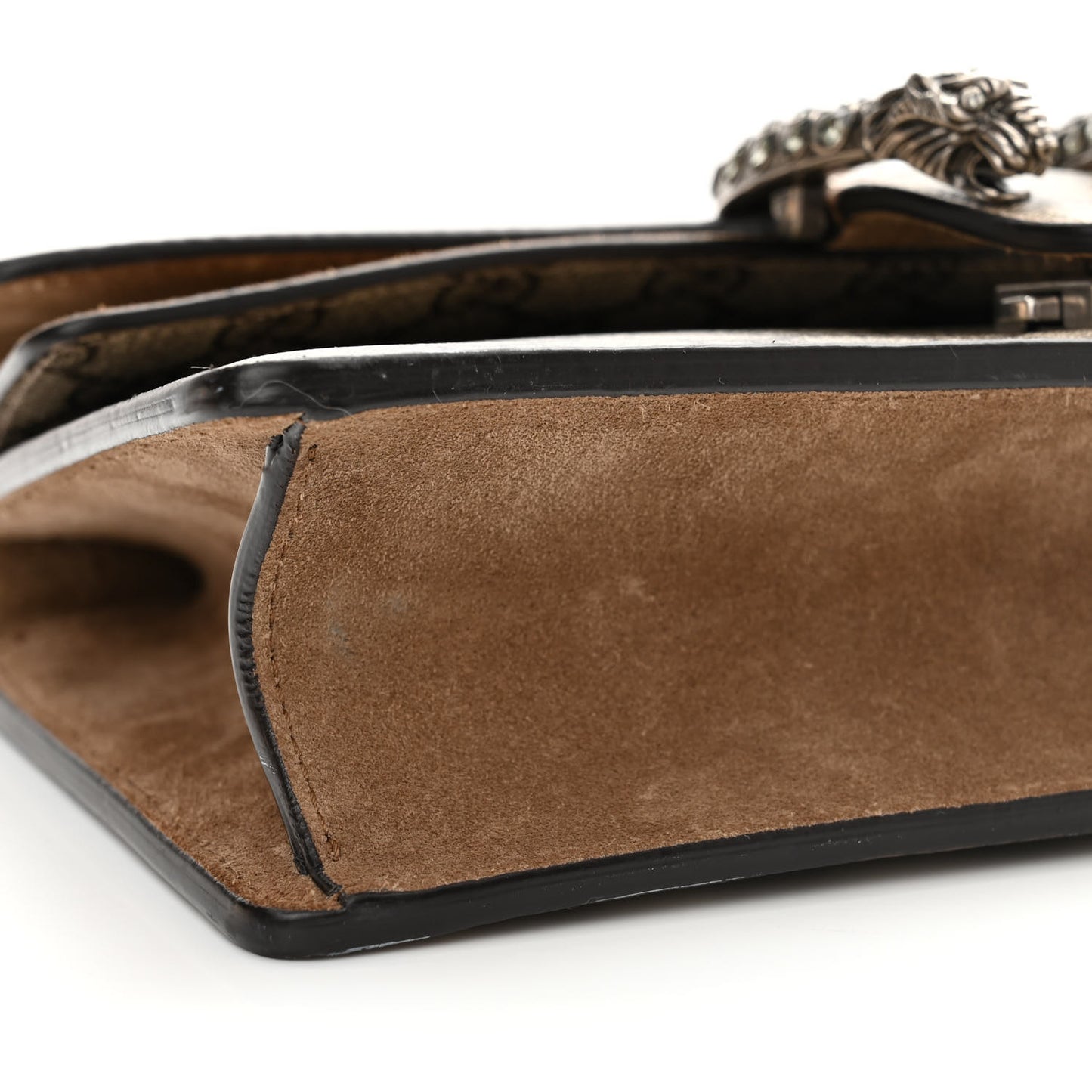 GG Supreme Monogram Suede Crystal Small Dionysus Shoulder Bag Beige Ebony Taupe