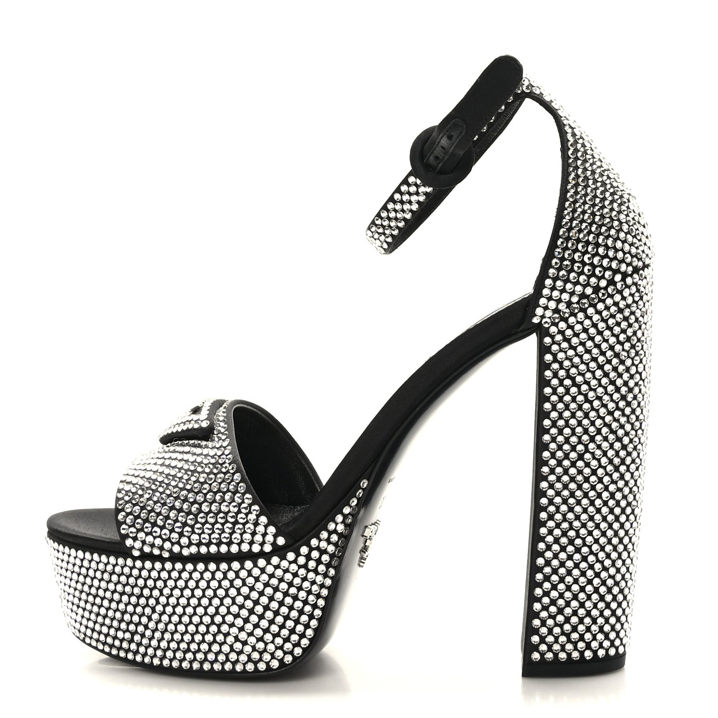 Satin Crystal Triangle Logo 40/135mm Platform Sandals 38.5 Black