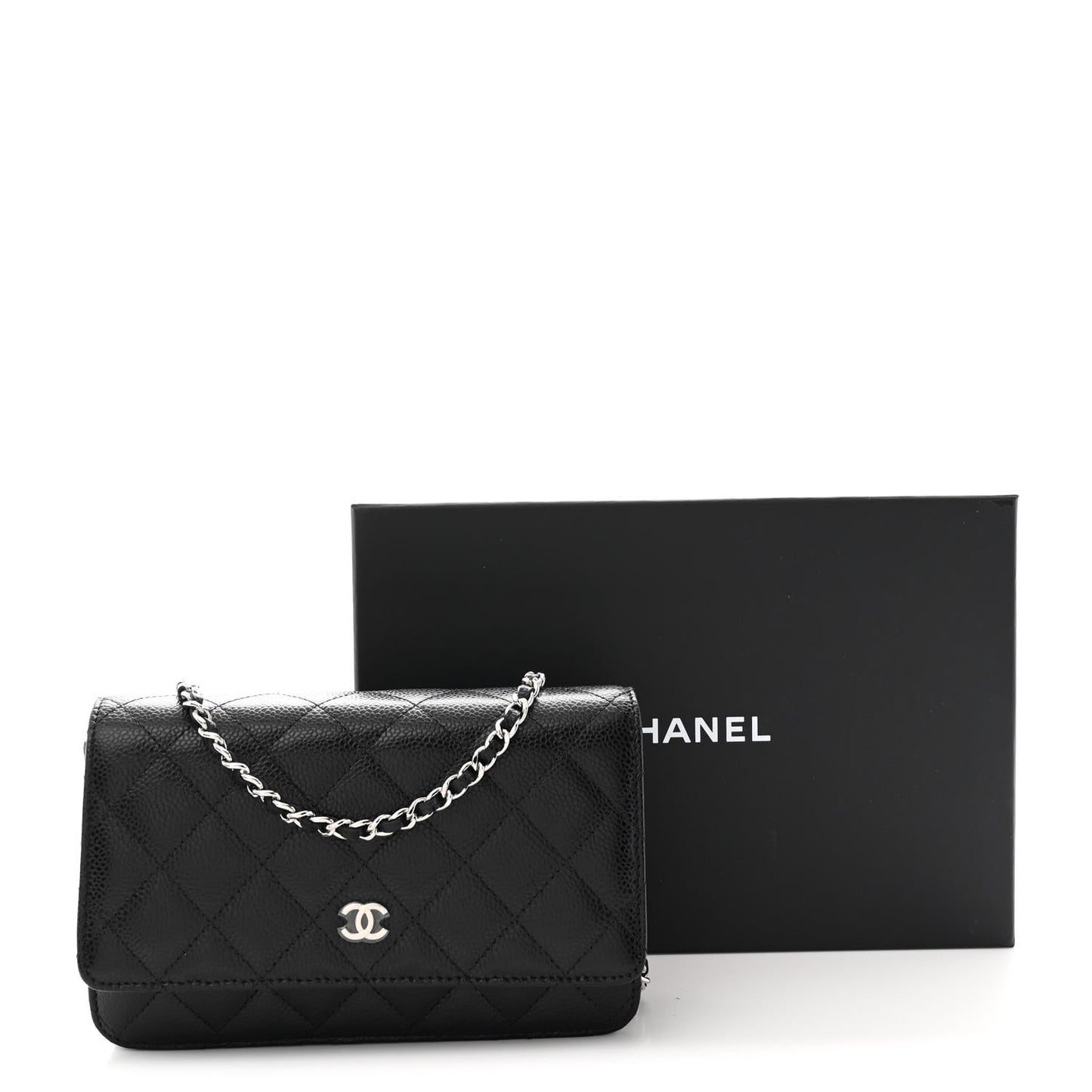 Caviar Quilted Wallet on Chain WOC Black