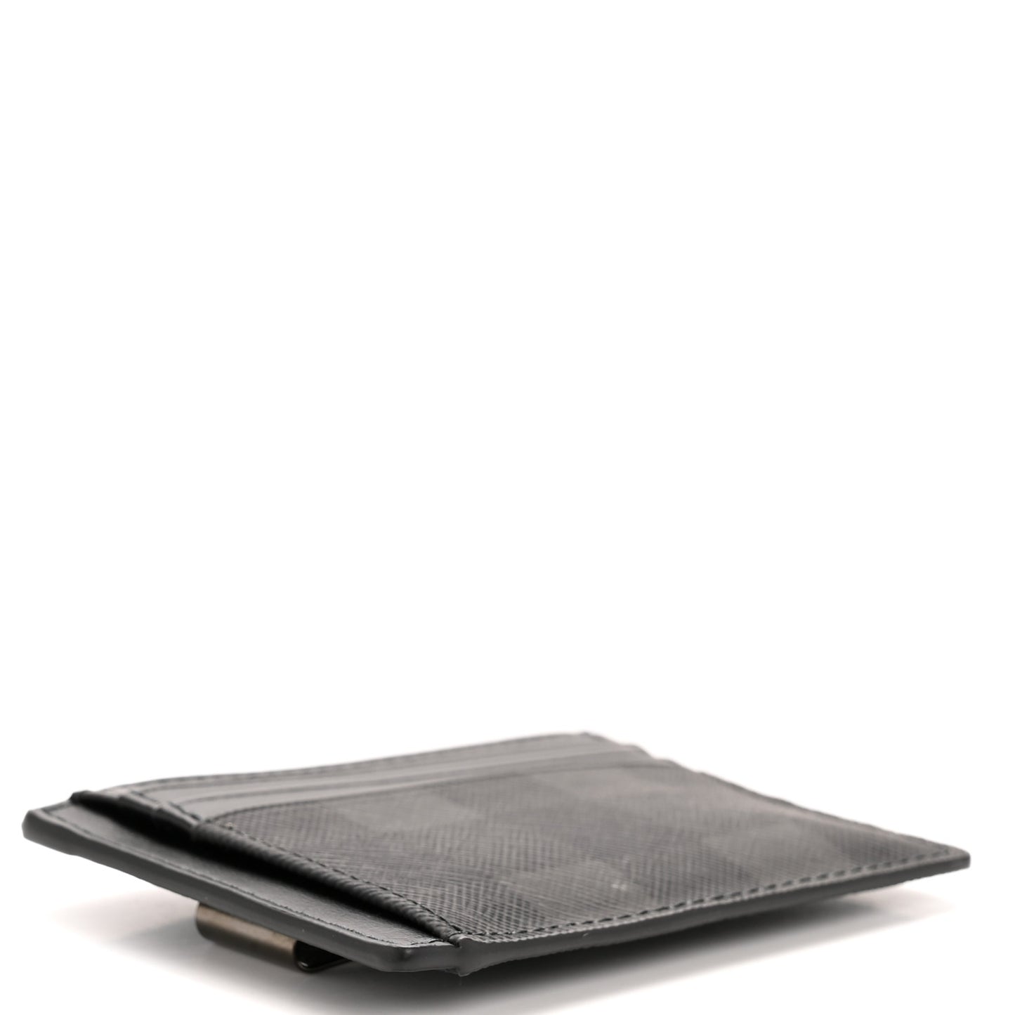 Coated Canvas Calfskin Check Money Clip Card Case Charcoal