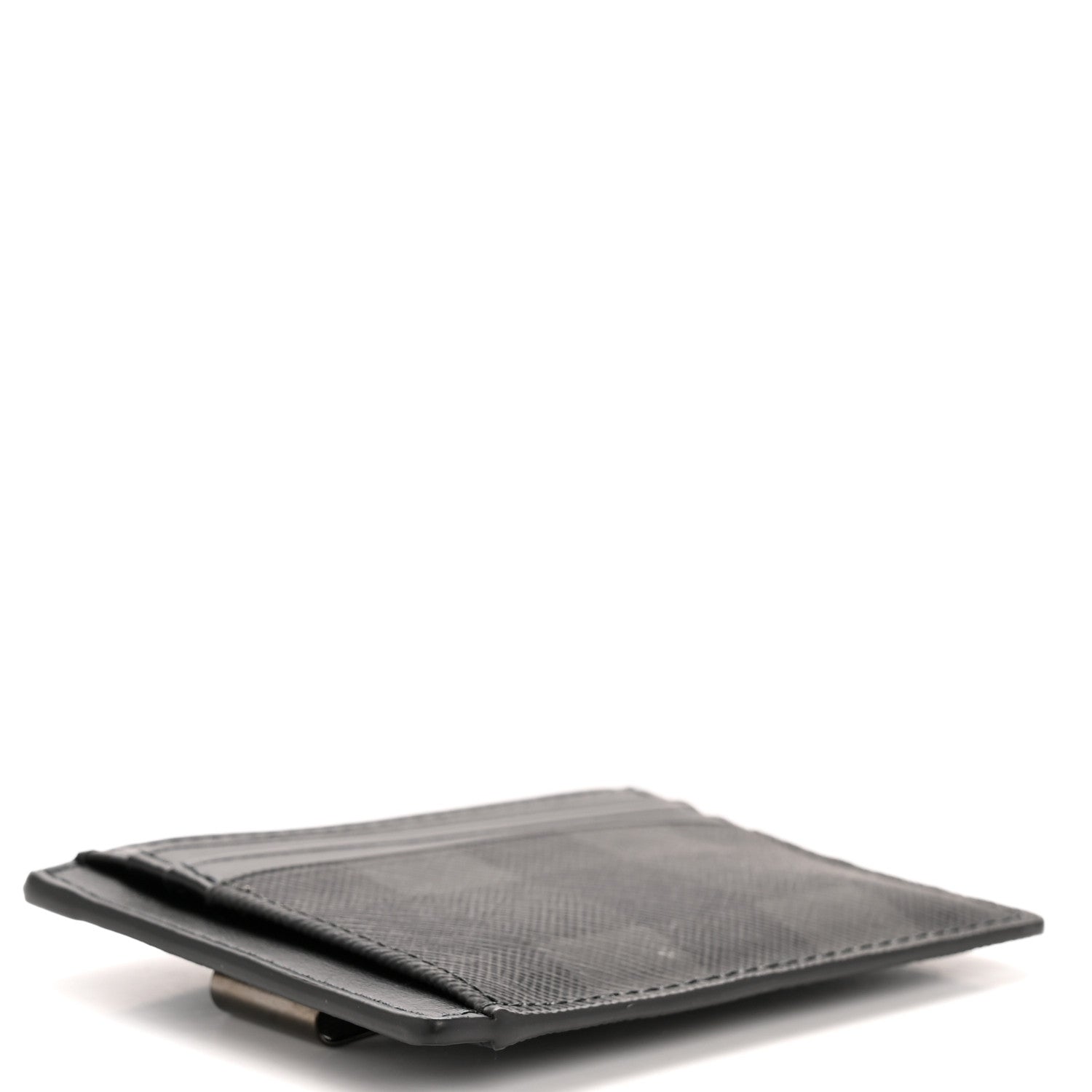 Burberry Coated Canvas Calfskin Check Money Clip Card Case Charcoal 4 of 9