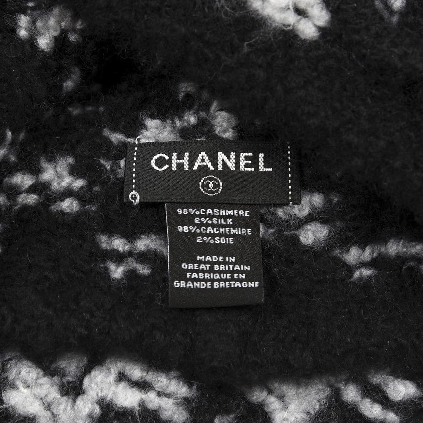 Cashmere Silk CC Beanie Hat Black White