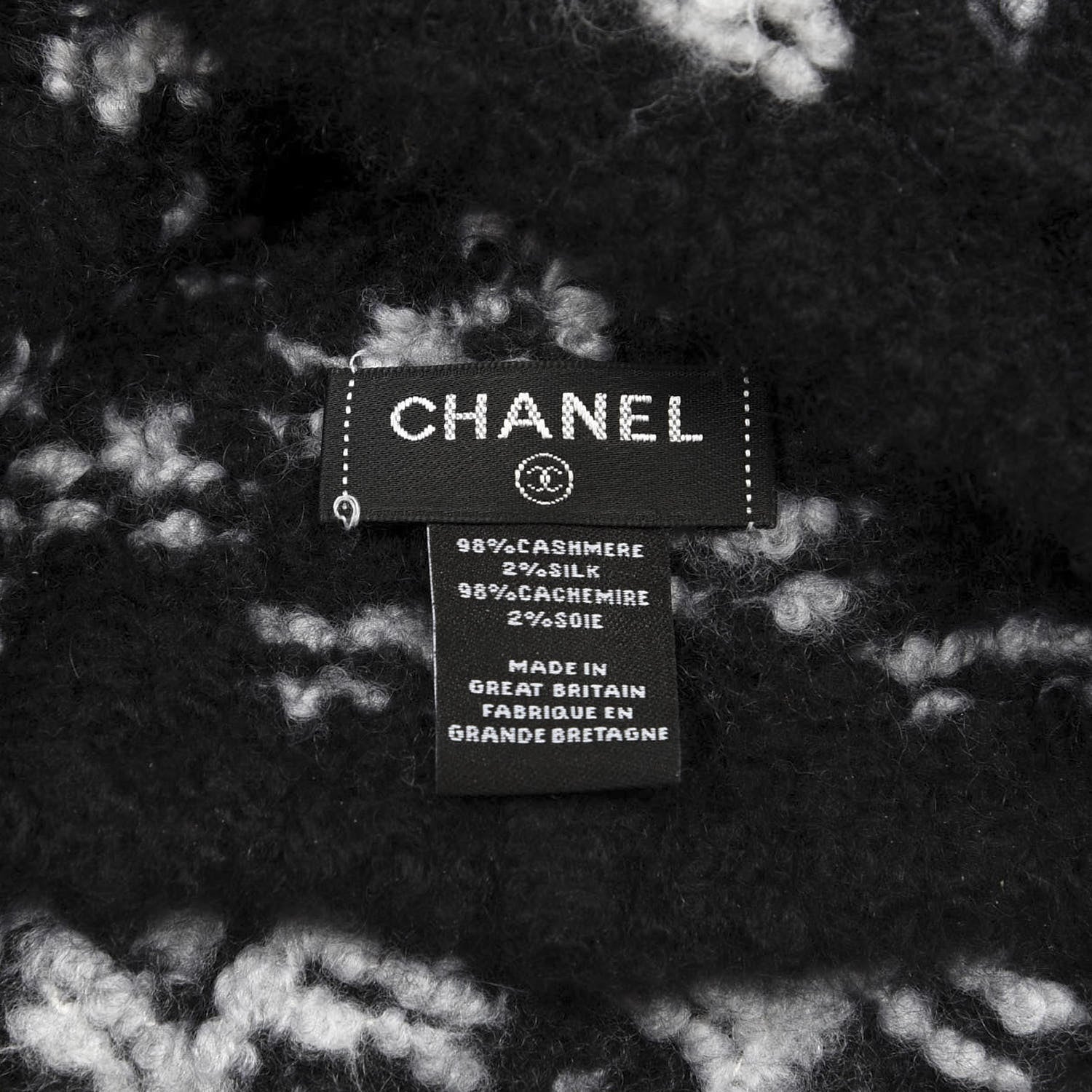 Chanel Cashmere Silk CC Beanie Hat Black White 3 of 3