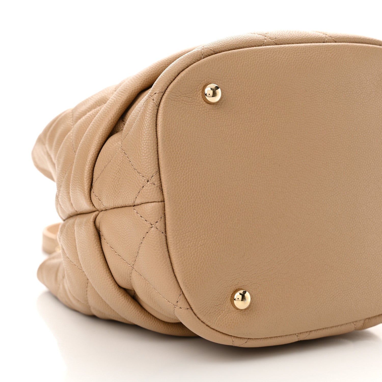 Chanel Caviar Quilted Rolled Up Bucket Drawstring Bag Beige 9 of 12