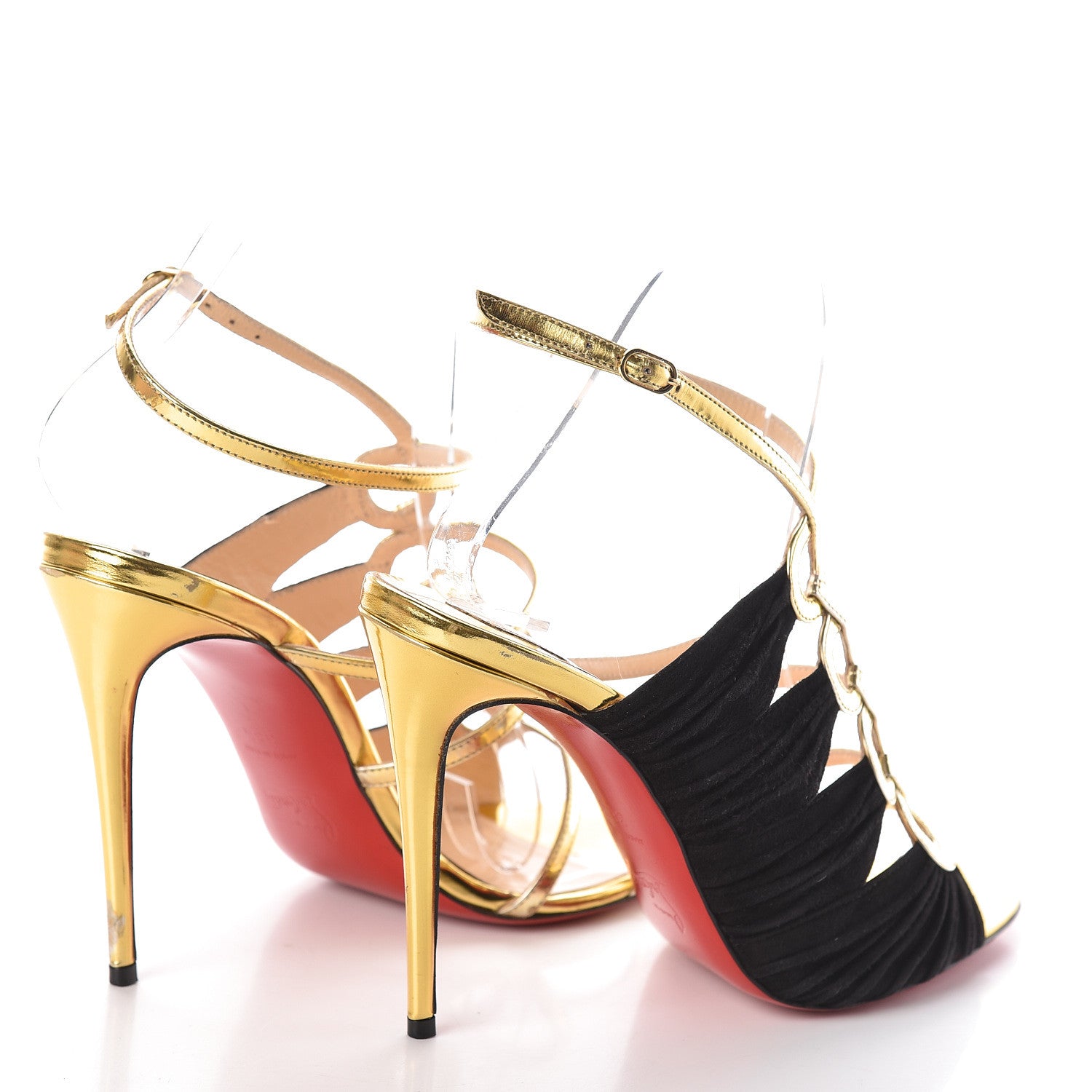 Christian Louboutin Specchio Veau Velours Tina Cage 100 Ankle Strap Sandals 38.5 Gold Black 4 of 10