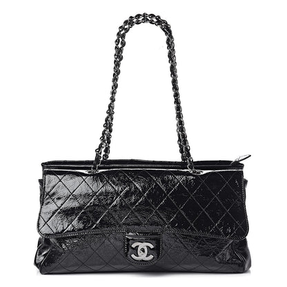 Chanel Distressed Patent Quilted Ritz Flap Bag Black 1 of 11