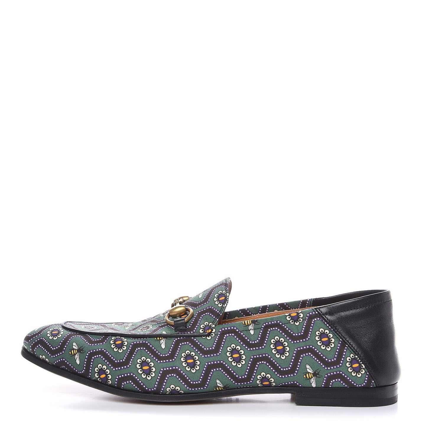 Canvas Lambskin Pearl Eyes Bees Mens Brixton Horsebit Loafers 8.5 Holly Black