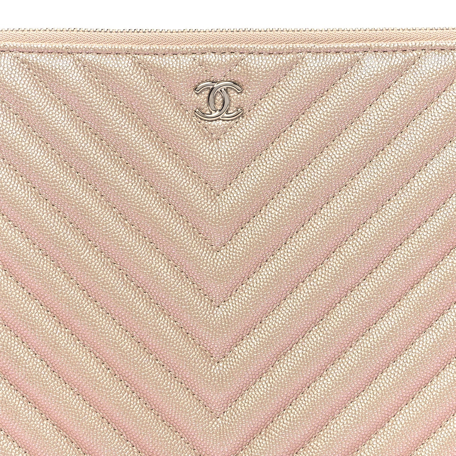 Chanel Iridescent Caviar Chevron Quilted Medium Cosmetic Case Light Gold 8 of 8