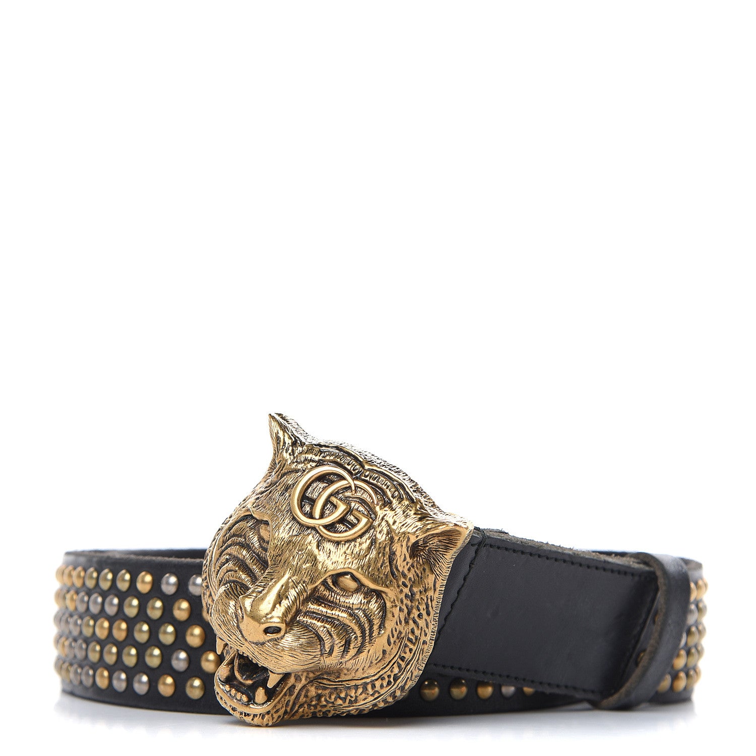 Gucci Calfskin Studded Feline Belt Black 105 42 1 of 6