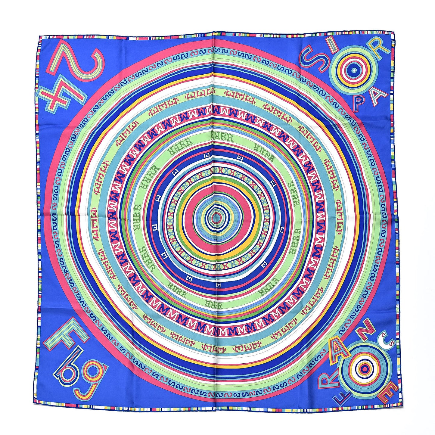 Silk Tohu Bohu Scarf 90 Bleu Dur Vert Veronese Rose