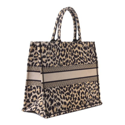 Christian Dior Canvas Mizza Embroidered Large Leopard Book Tote Beige 2 of 4