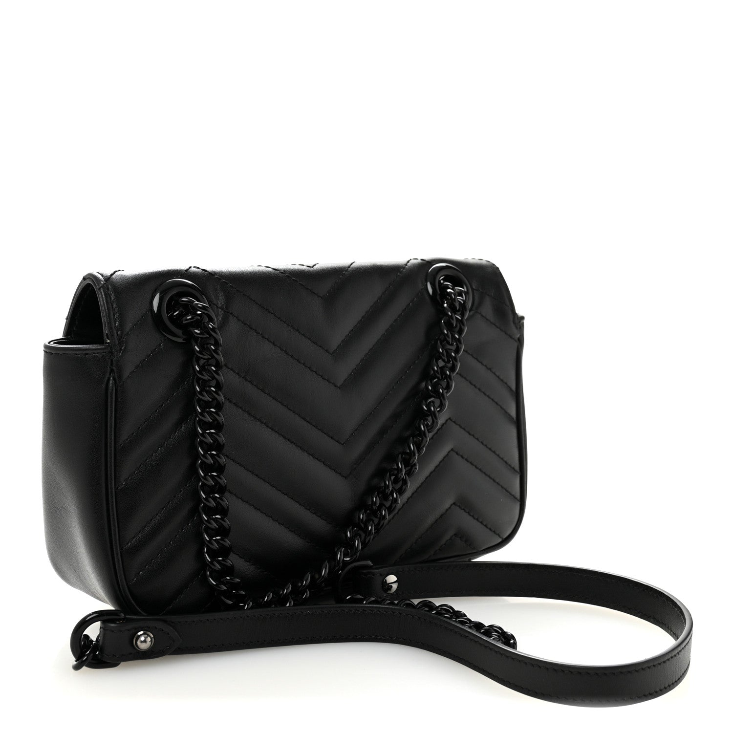Gucci Calfskin Matelasse Monochrome Mini GG Marmont Shoulder Bag Black 3 of 10