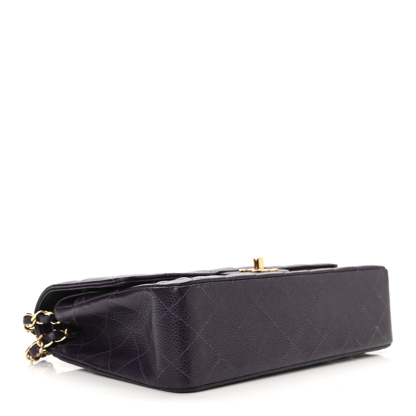 Caviar Quilted Medium Double Flap Dark Purple