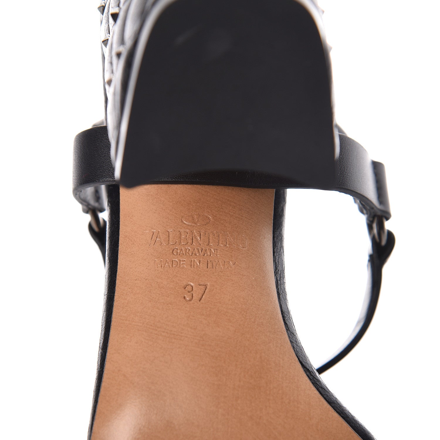 Valentino Garavani Calfskin Craquele Nappa Rockstud Spike 90mm Ankle Strap Sandals 37 Black 7 of 8