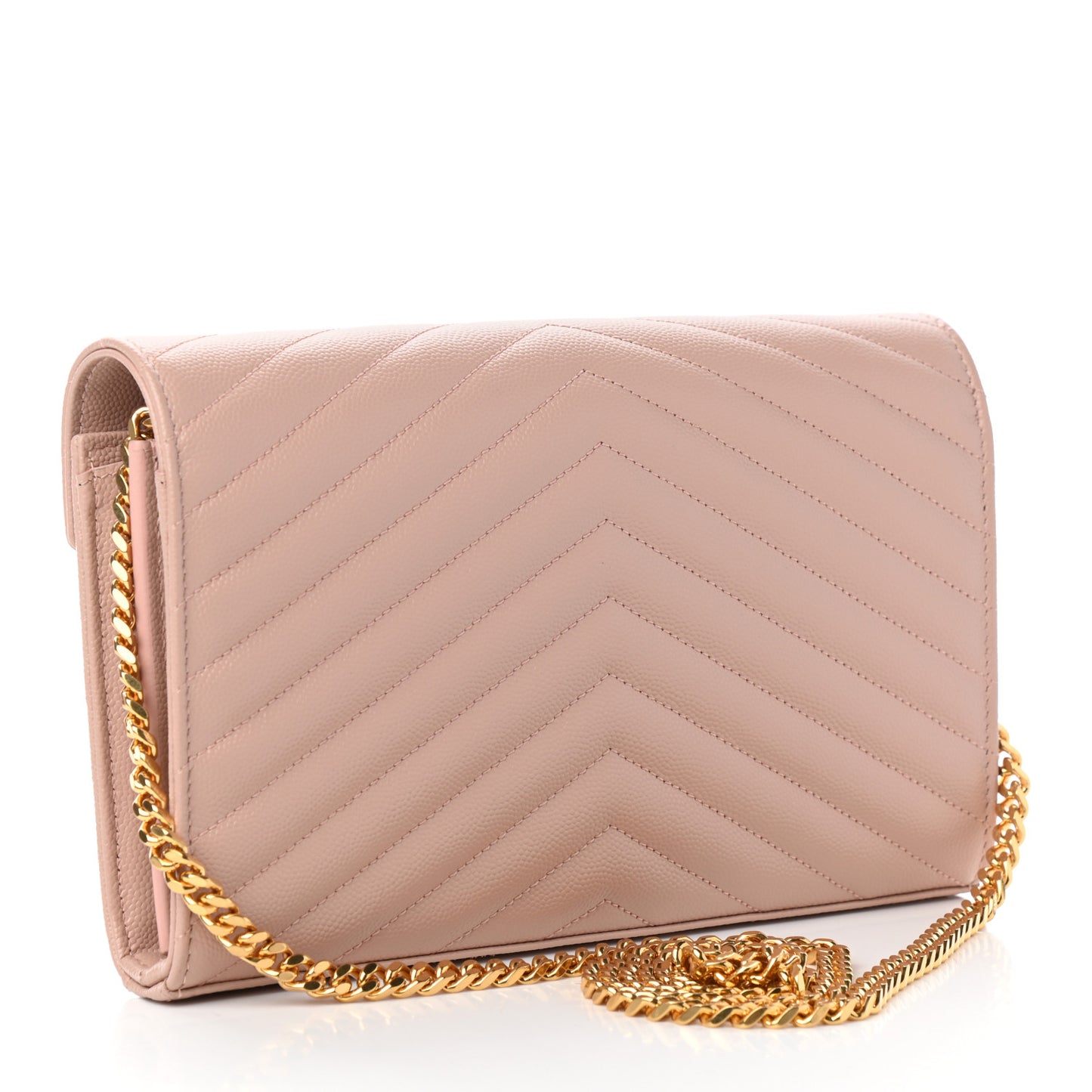 Grain De Poudre Matelasse Chevron Monogram Chain Wallet Pale Pink