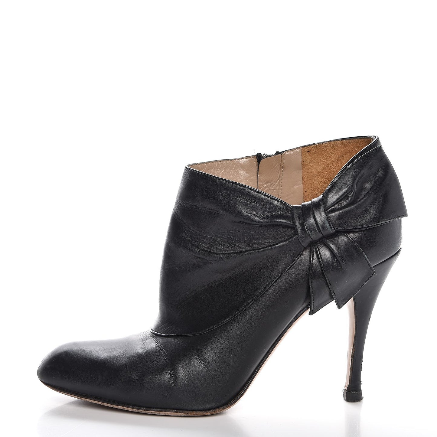 Calfskin Bow Ankle Boots 36 Black