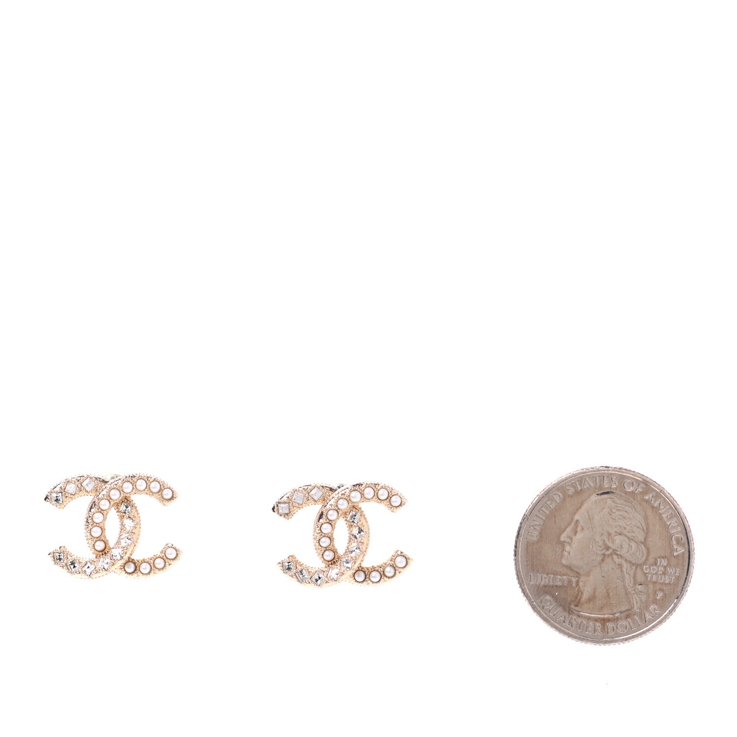 Chanel Crystal Pearl CC Earrings Gold 2 of 4