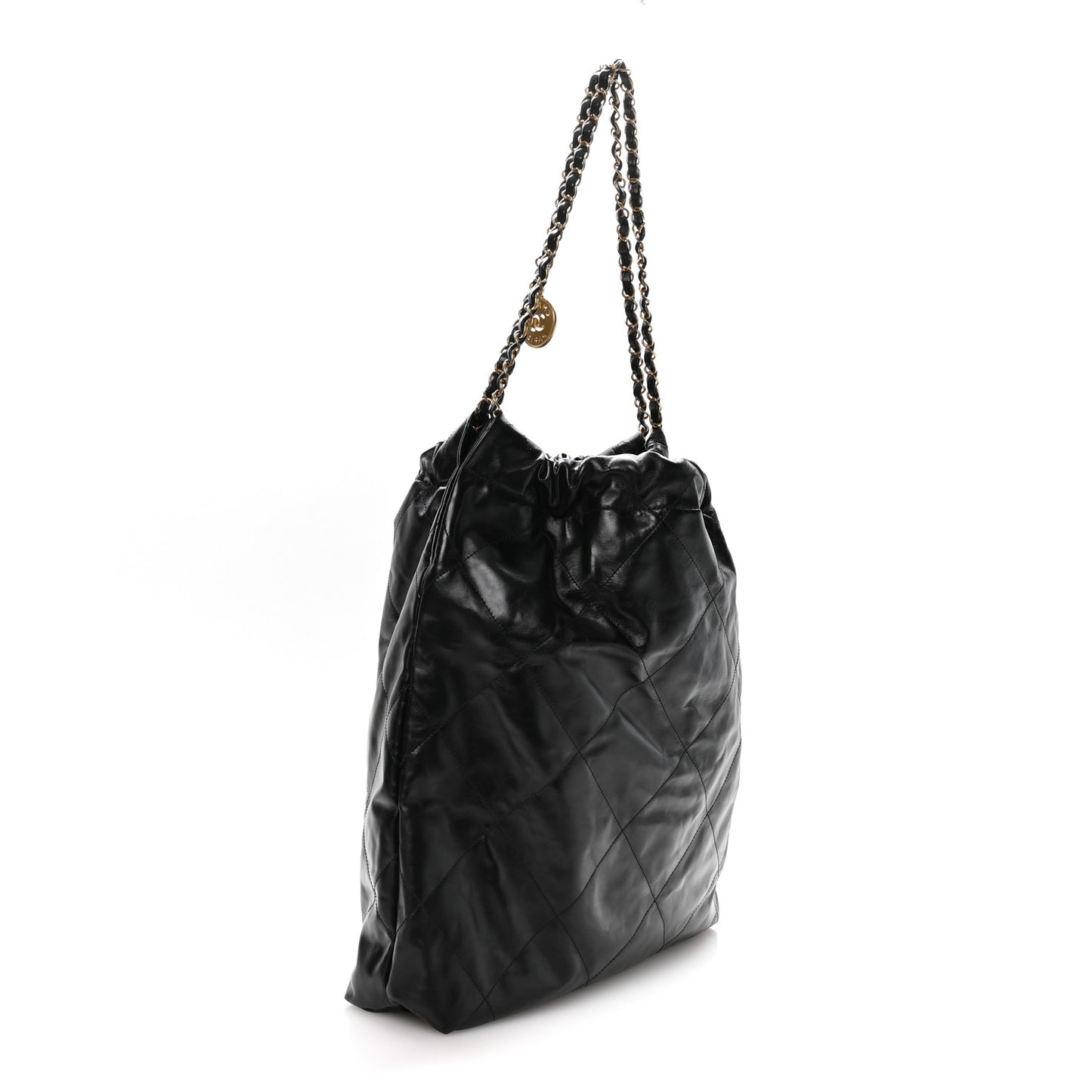 Shiny Calfskin Quilted Large Chanel 22 Black